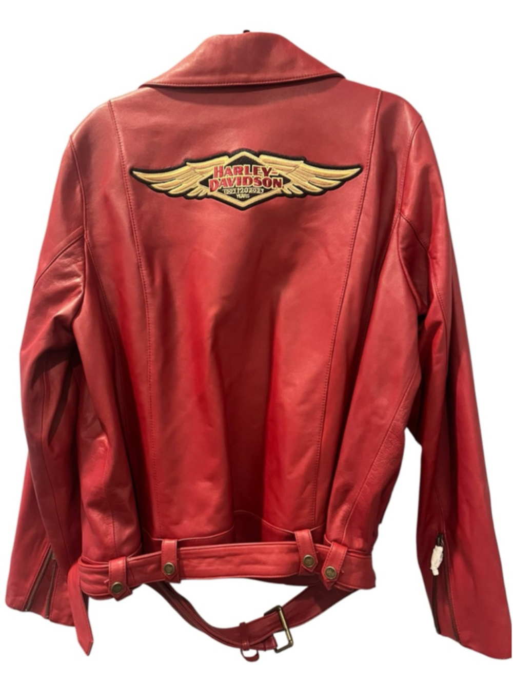 Harley Davidson NWT 120th Anniversary Cycle Queen Red Leather Biker Jacket 2XL